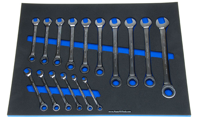 Foam Organizer for GearWrench ratcheting wrenches.