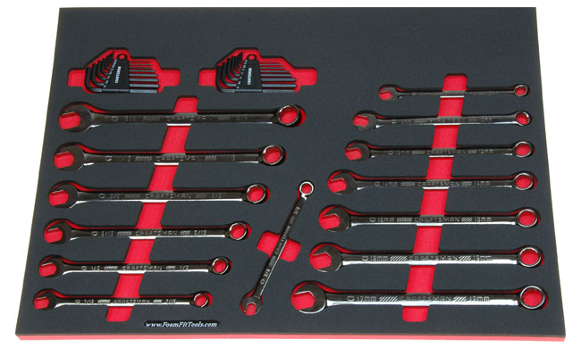 Foam Organizer for Craftsman Full-Polish, Long Gunmetal Chrome Inch Combination Wrenches and Hex Keys from the 150-pc Mechanics Set.