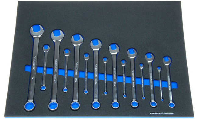 Foam Organizer for 15 Tekton combination wrenches from 1/4 to 1 in.