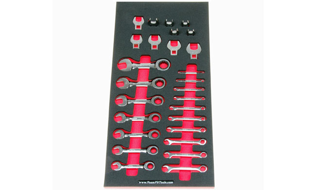 Foam Organizer for 27 Husky crowfoot, stubby ratcheting, and midget combination wrenches