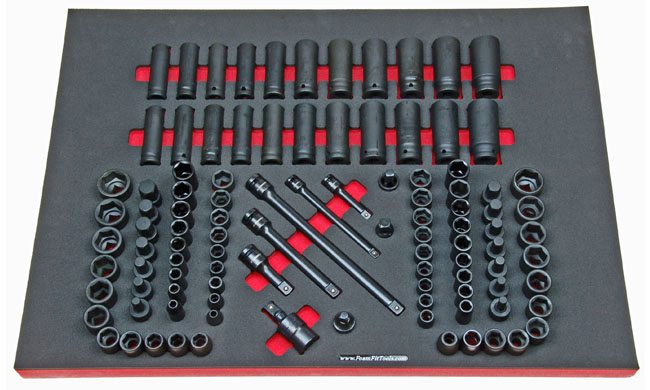 Foam organizer for 94 Husky impact sockets and 9 drive tools