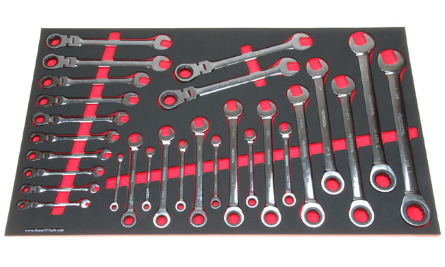 Foam Organizer for 28 Husky 12-point inch non-reversible ratcheting wrenches