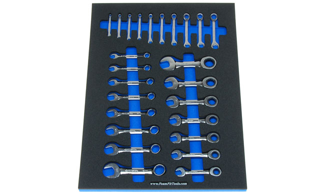 Foam Organizer for 25 Husky stubby combination, stubby ratcheting, and midget combination wrenches