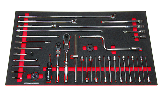 Foam Organizer for 2 Husky Ratchets, 13 Extensions, 9 Drive Tools, and 15 Long Hex Bit Sockets