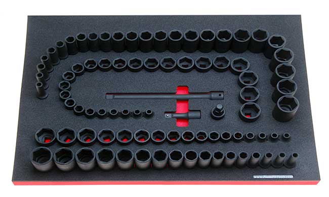 Foam Organizer for 84 1/2 inch drive impact sockets and 3 drive tools