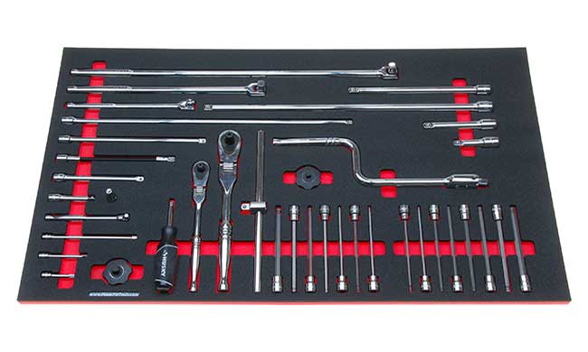 Foam Organizer for 22 Husky Drive Tools with 2 Ratchets and 15 Long Hex Bit Sockets
