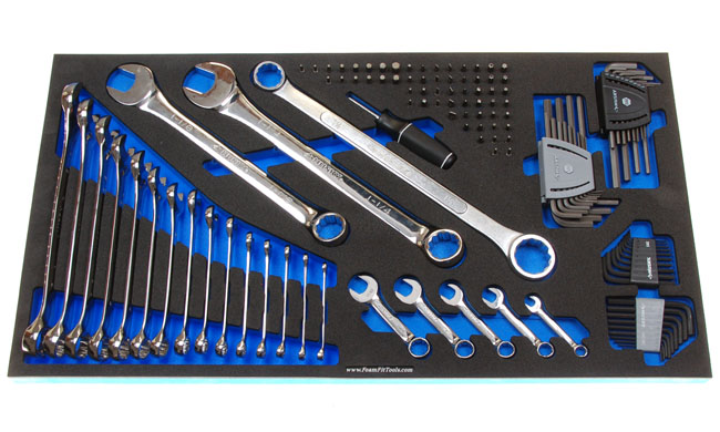 Foam Organizer for 17 Husky Inch Combination Wrenches, 5 Stubby Wrenches, 46 Hex Keys, and 74 Additional Tools