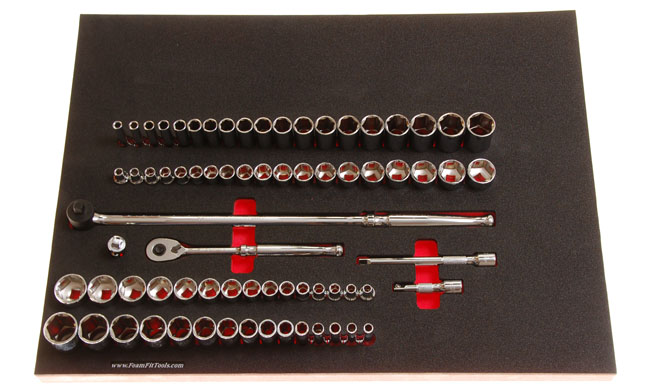 Foam Organizer for 68 Tekton 3/8-drive Sockets with 1 Ratchet and 4 Additional Tools