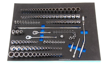 Foam Tool Organizer for 122 Tekton 3/8-drive Sockets with 3 Ratchets and 4 Drive Tools