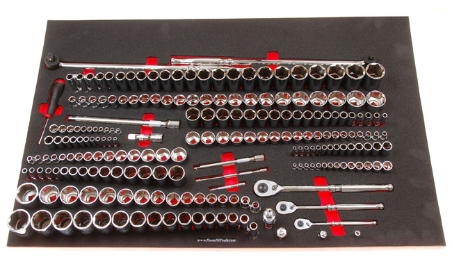 Foam Tool Organizer for 196 Tekton Sockets with 3 Ratchets and 13 Drive Tools