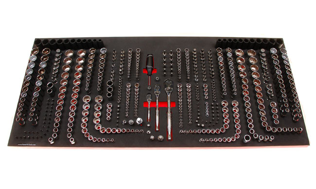 Foam Organizer for 440 Husky Sockets with 3 Ratchets, 60 Screwdriver Bits, and 22 Additional Tools