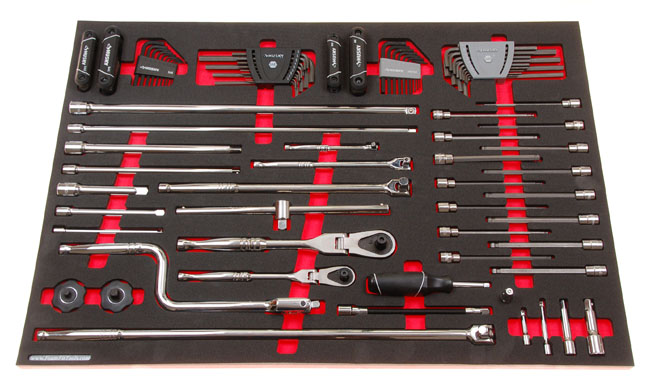 Foam Organizer for 2 Husky Ratchets, 13 Extensions, 9 Drive Tools, 15 Long Hex Bit Sockets, and 80 Hex Keys