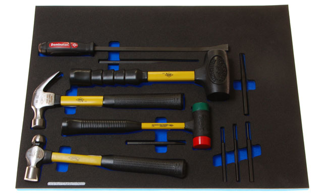 Foam Tool Organizer for 4 Nupla Hammers, 1 Mayhew Pry Bar, and 6 Mayhew Punches