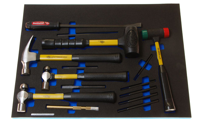 Foam Tool Organizer for 5 Nupla Hammers, 1 Mayhew Pry Bar, and 9 Mayhew Punches