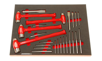Foam Organizer for 4 Tekton Ball Pein Hammers with 20 Punches and Chisels