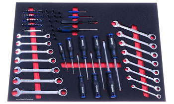 Foam Tool Organizer for 16 Quinn Ratcheting Wrenches with 12 Screwdrivers and 55 Bits