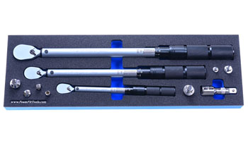 Foam Tool Organizer for 3 Tekton Micrometer Torque Wrenches with 8 Drive Tools