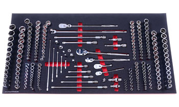 Foam Organizer for 196 Icon Sockets with 5 Ratchets and 25 Drive Tools, Version 2