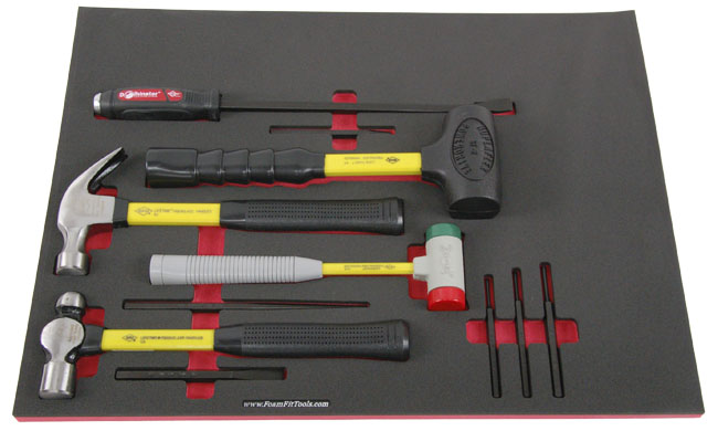 Foam Organizer for 4 Nupla Hammers and 7 Mayhew Tools