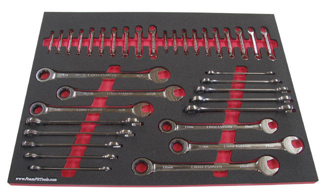Foam Organizer for Craftsman Flat, Full-Polish, Non-Reversible Ratcheting Wrenches and Ignition Wrenches