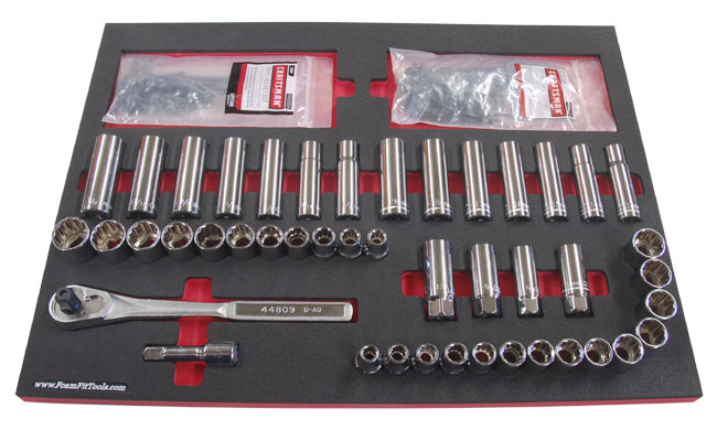 Foam Organizer for Craftsman 1/2-drive Sockets, Ratchet, and an Extension with 3/8-drive Spark Plug Sockets and Hex Keys