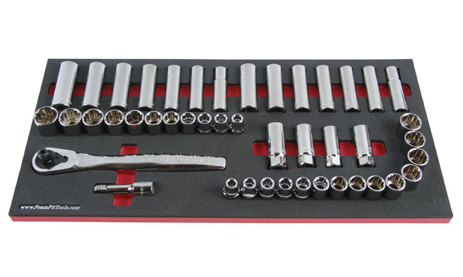 Foam Organizer for Craftsman 1/2-drive Sockets, Ratchet, and an Extension with 3/8-drive Spark Plug Sockets