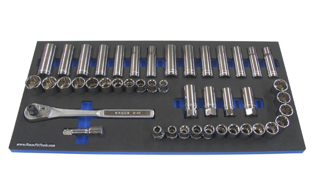 Foam Organizer for Craftsman 1/2-drive Sockets, Ratchet, and an Extension with 3/8-drive Spark Plug Sockets